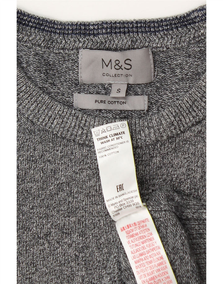 Maglione maglione girocollo da uomo Marks & Spencer piccolo cotone chiazzato grigio
