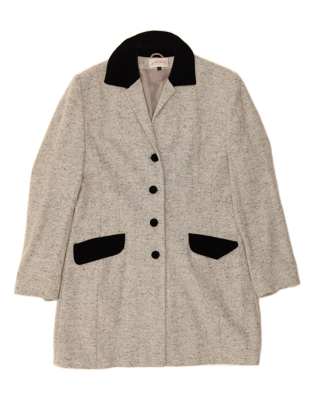 VINTAGE Womens Overcoat IT 40 Small Grey Flecked Virgin Wool Vintage Vintage and Second-Hand Vintage from Messina Hembry 