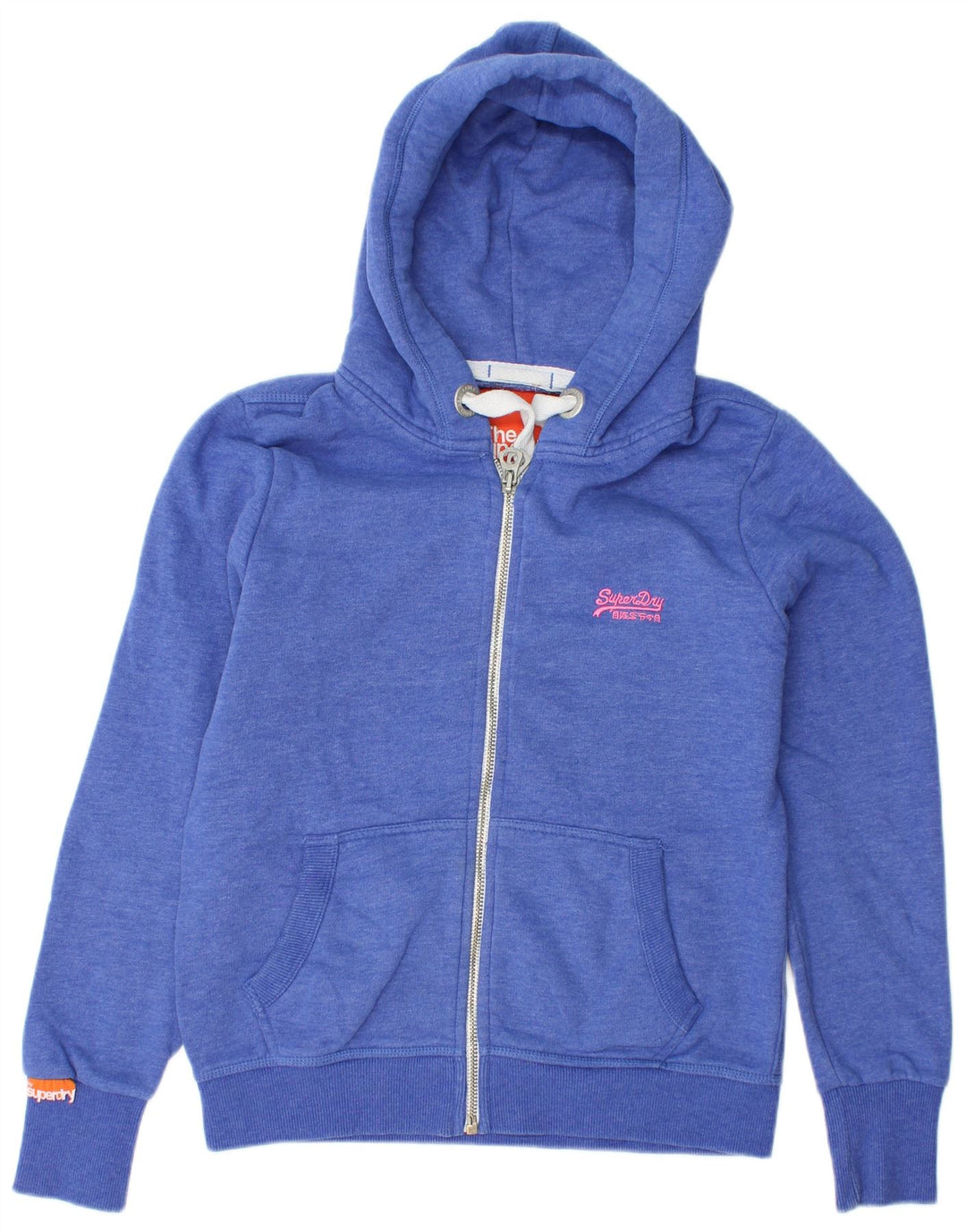 Maglione con cappuccio e zip da donna SUPERDRY UK 16 grande cotone blu