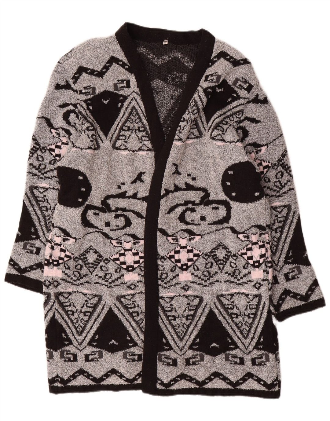 Maglione cardigan aperto lungo da donna VINTAGE EU 44 XL Grigio geometrico