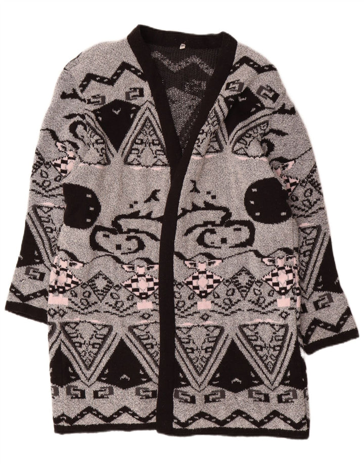 Maglione cardigan aperto lungo da donna VINTAGE EU 44 XL Grigio geometrico