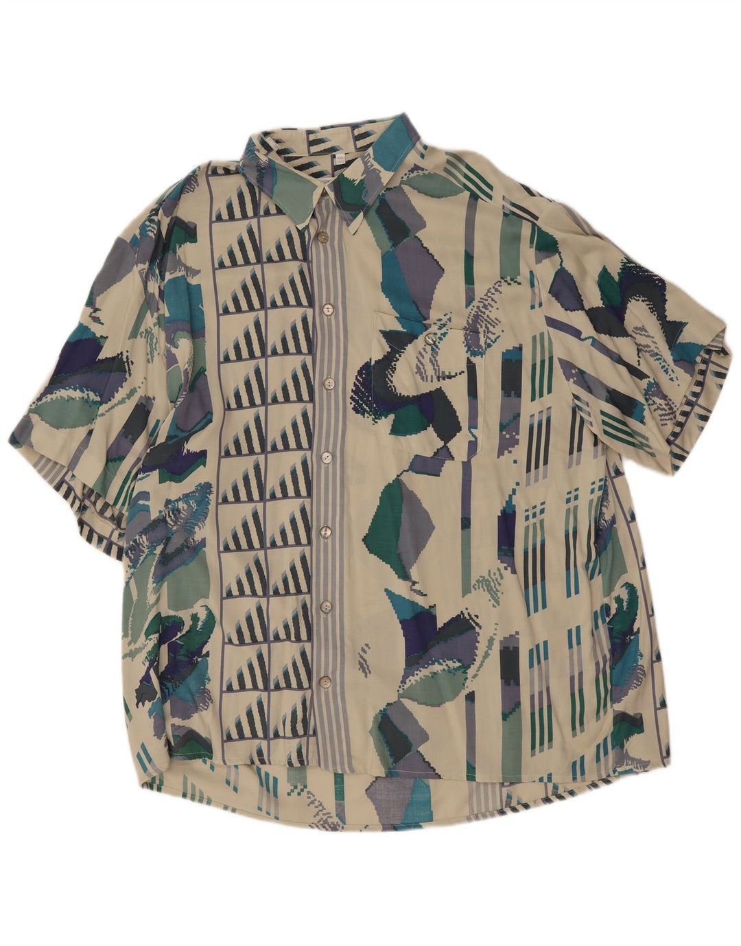 Camicia a maniche corte da uomo Leonardo Taglia 45/46 2XL Bianca geometrica