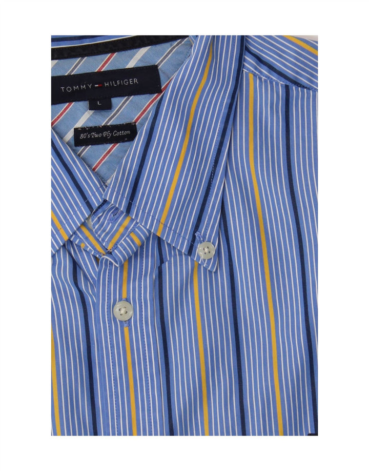 TOMMY HILFIGER Mens Shirt Large Blue Striped Cotton