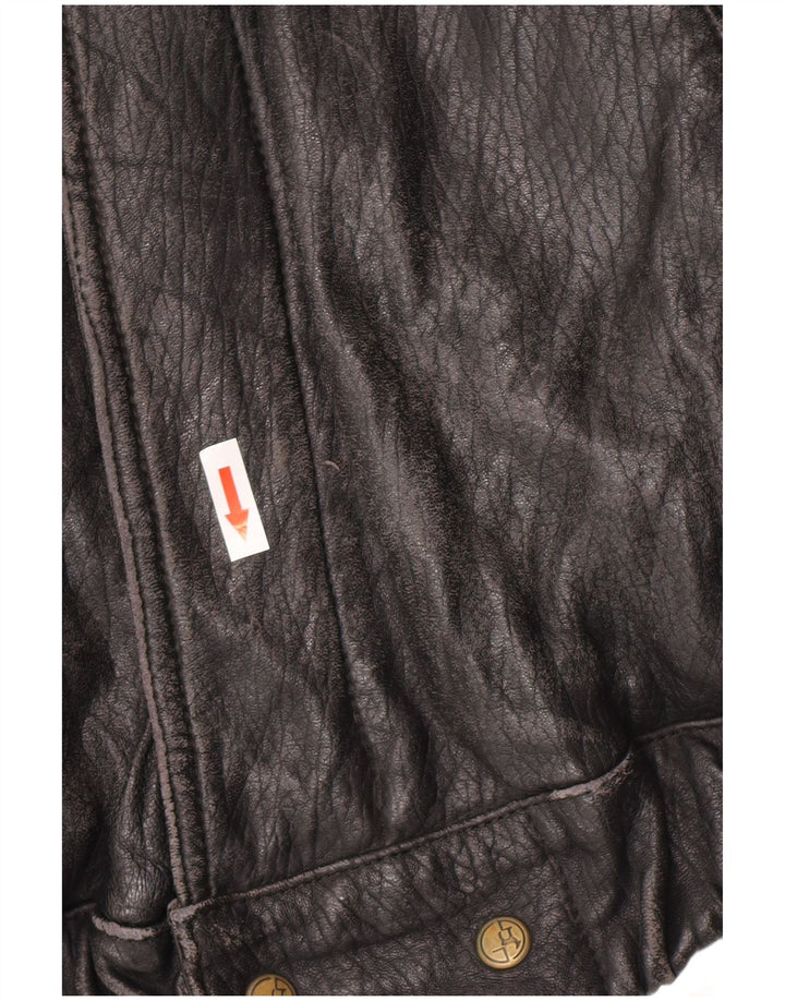 Giacca in pelle vintage da donna IT 52 2XL Pelle nera