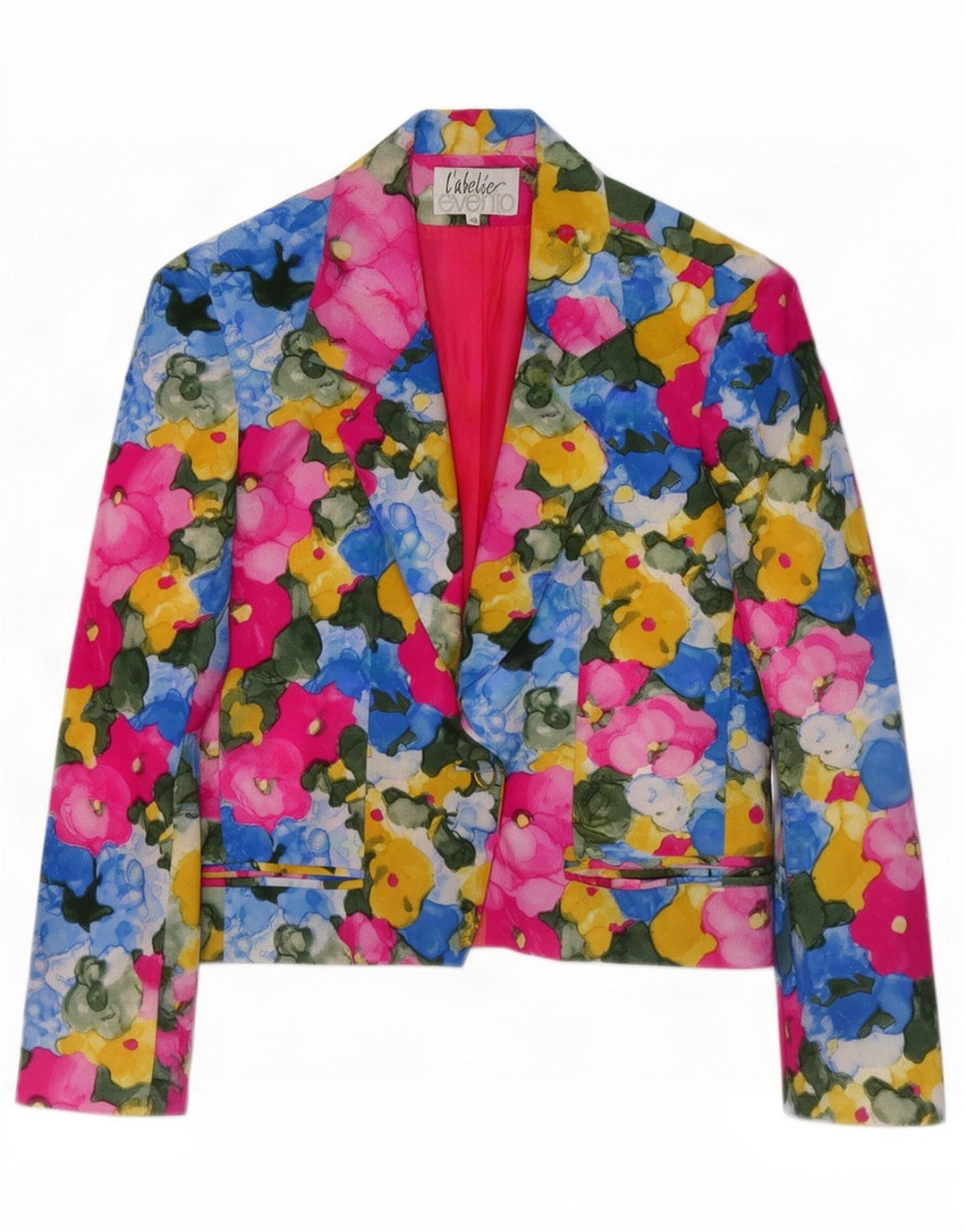 Giacca blazer vintage da donna a 1 bottone IT 46 grande seta floreale multicolore