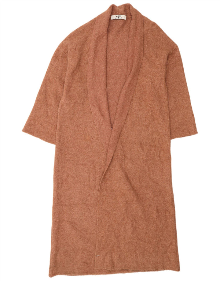 Maglione cardigan aperto lungo da donna Zara UK 14 Lana beige medio