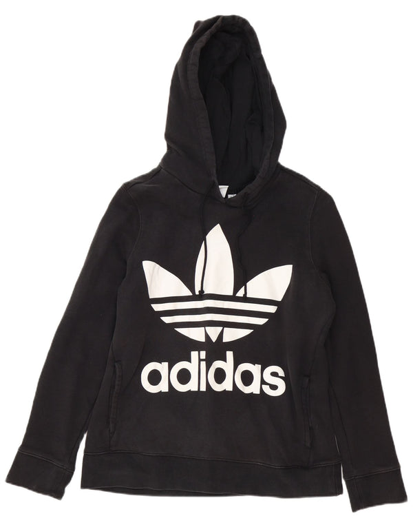 Felpa con cappuccio oversize grafica da donna Adidas UK 10 piccola in cotone nero