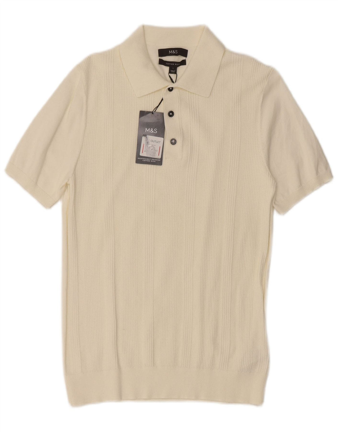 Maglione da uomo Marks & Spencer a maniche corte con collo a polo piccolo bianco sporco