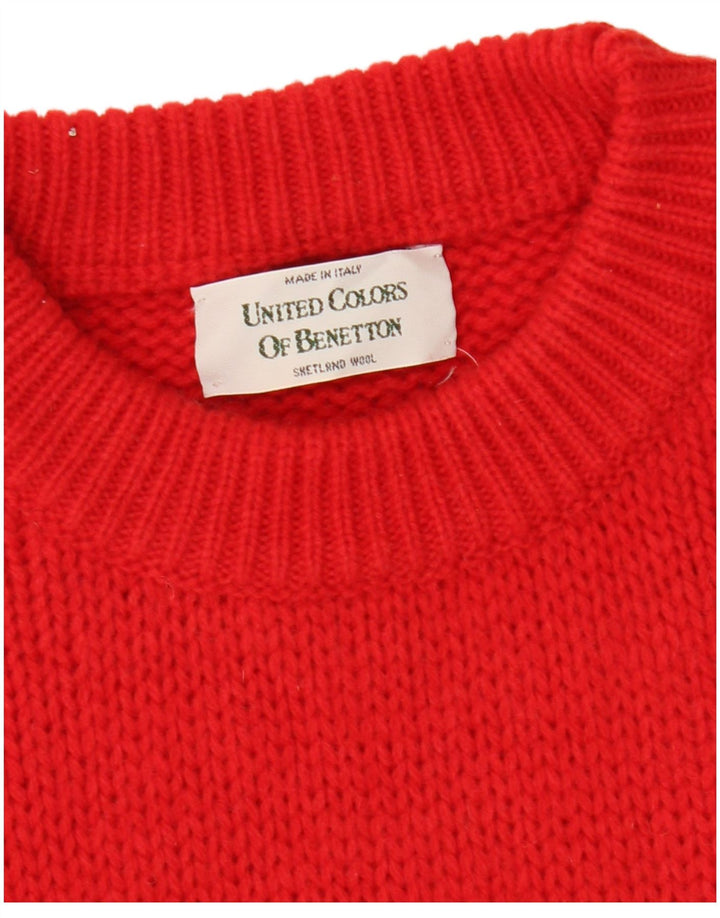 BENETTON Maglione da uomo con scollo a barca in lana Fair Isle rosso medio