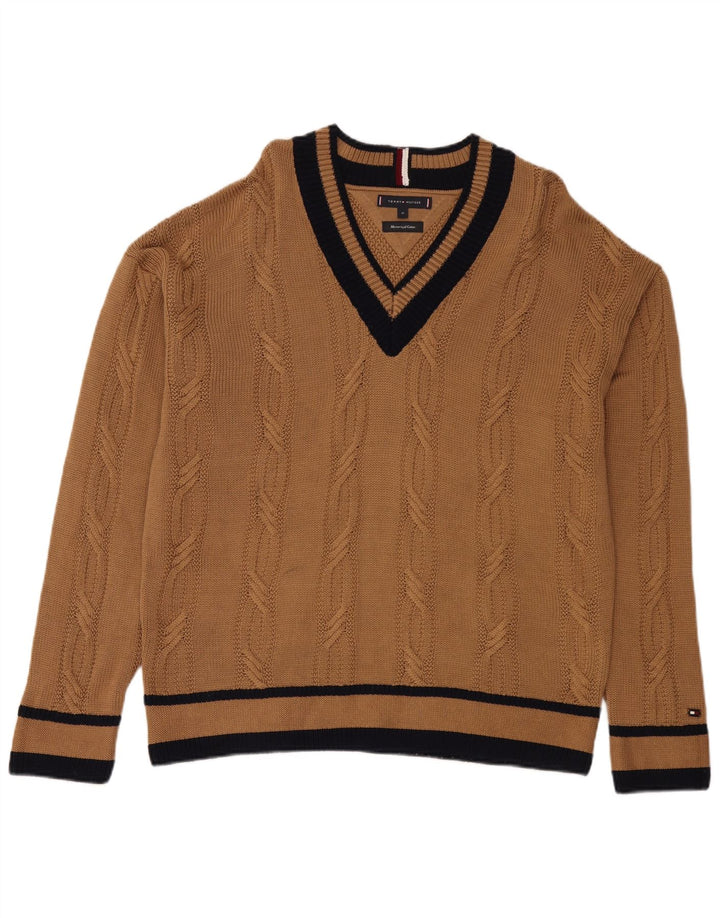 Tommy Hilfiger Maglione da uomo con scollo a V color block marrone medio