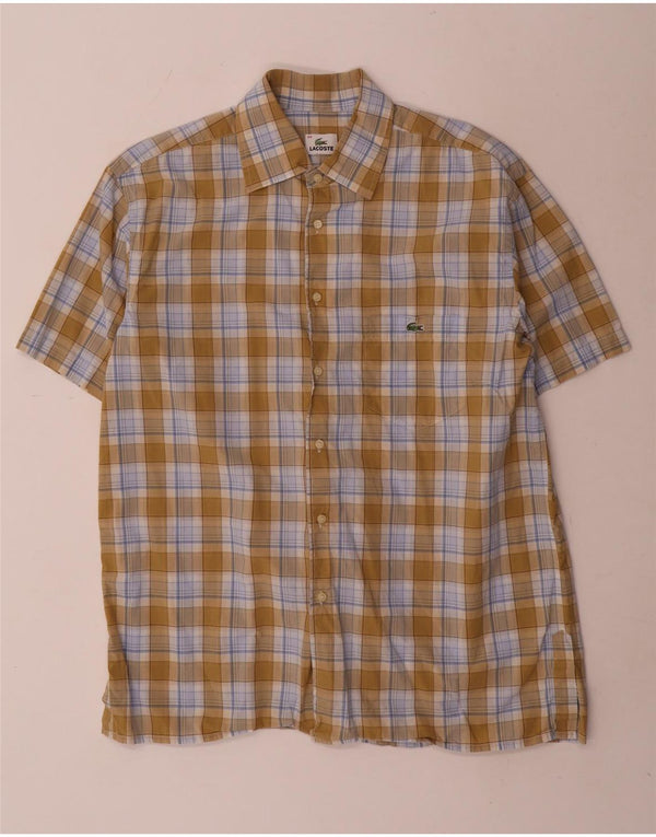 Camicia a maniche corte da uomo Lacoste taglia 44 XL in cotone a quadri kaki