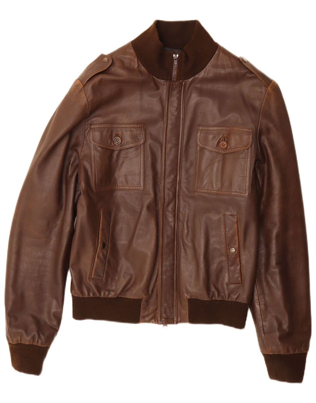 Giacca in pelle militare vintage da uomo IT 50 grande in pelle marrone