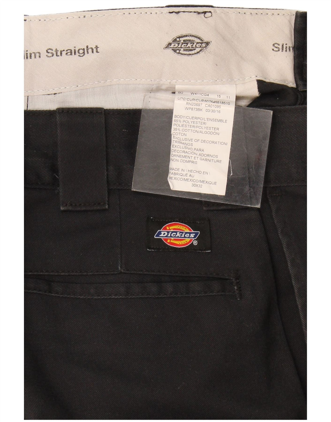 Pantaloni chino dritti slim da uomo Dickies W30 L32 poliestere nero