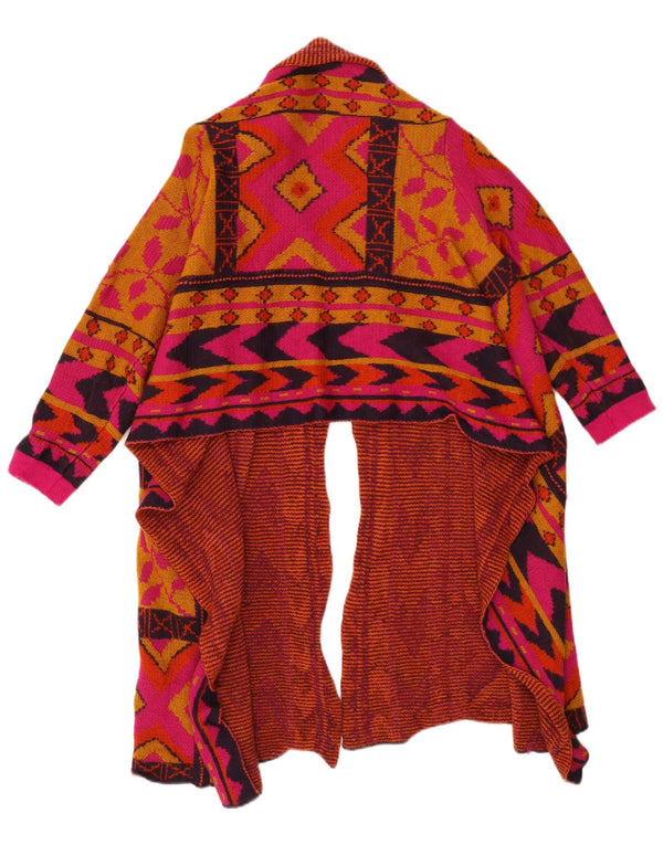 Maglione cardigan asimmetrico da donna vintage UK 16 grande floreale multicolore