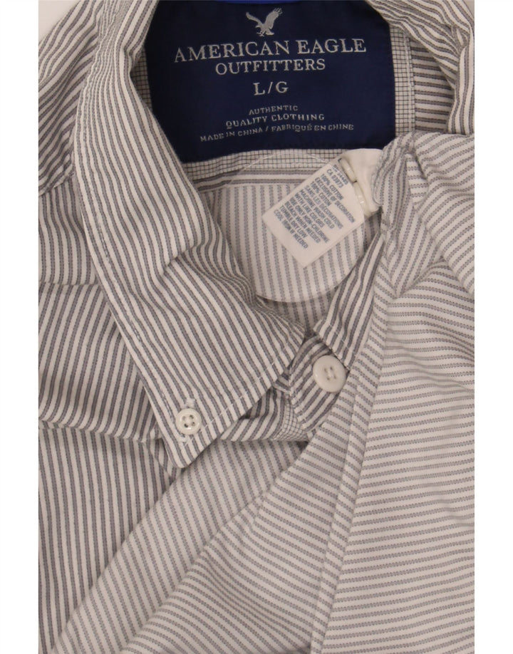 AMERICAN EAGLE OUTFITTERS Mens Authentic Shirt Large Grey Striped Cotton Vintage American Eagle Outfitters and Second-Hand American Eagle Outfitters from Messina Hembry 