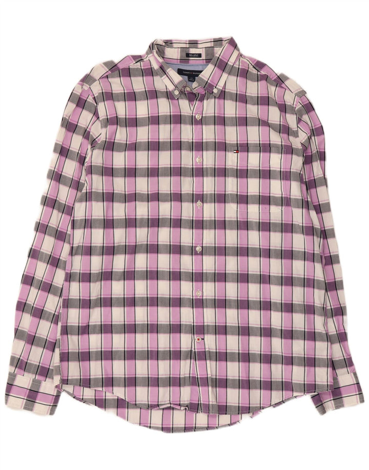 Camicia da uomo Tommy Hilfiger grande cotone a quadri viola anni '80