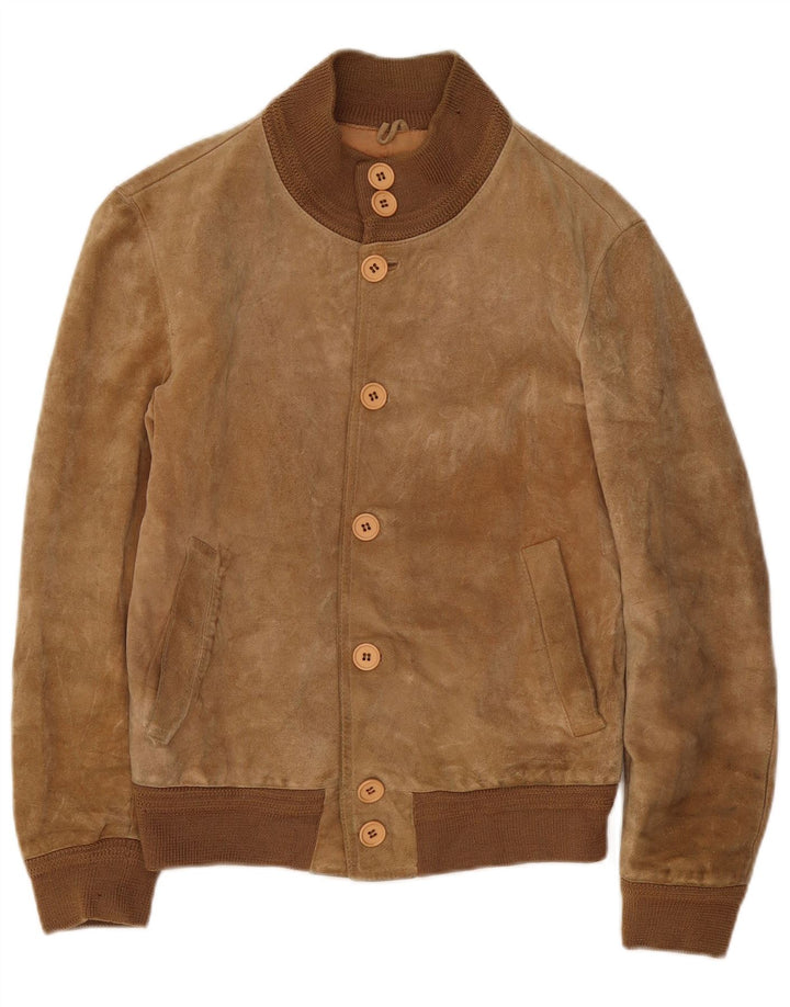 Giubbotto bomber vintage in pelle scamosciata da uomo IT 46 piccolo beige