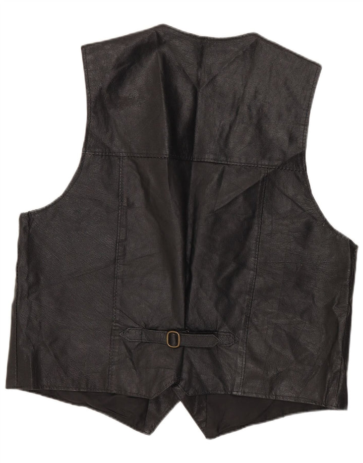 Gilet in pelle vintage da uomo XL nero