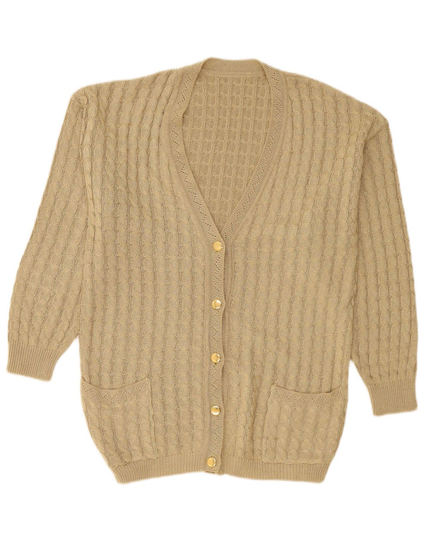 Maglione cardigan da donna vintage UK 14 cotone kaki medio