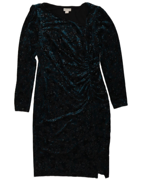 Abito aderente a maniche lunghe da donna Monsoon UK 14 Grande stampa animalier blu navy
