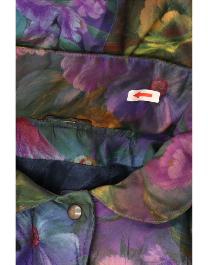 Giacca imbottita con cappuccio da donna vintage UK 14 floreale multicolore medio