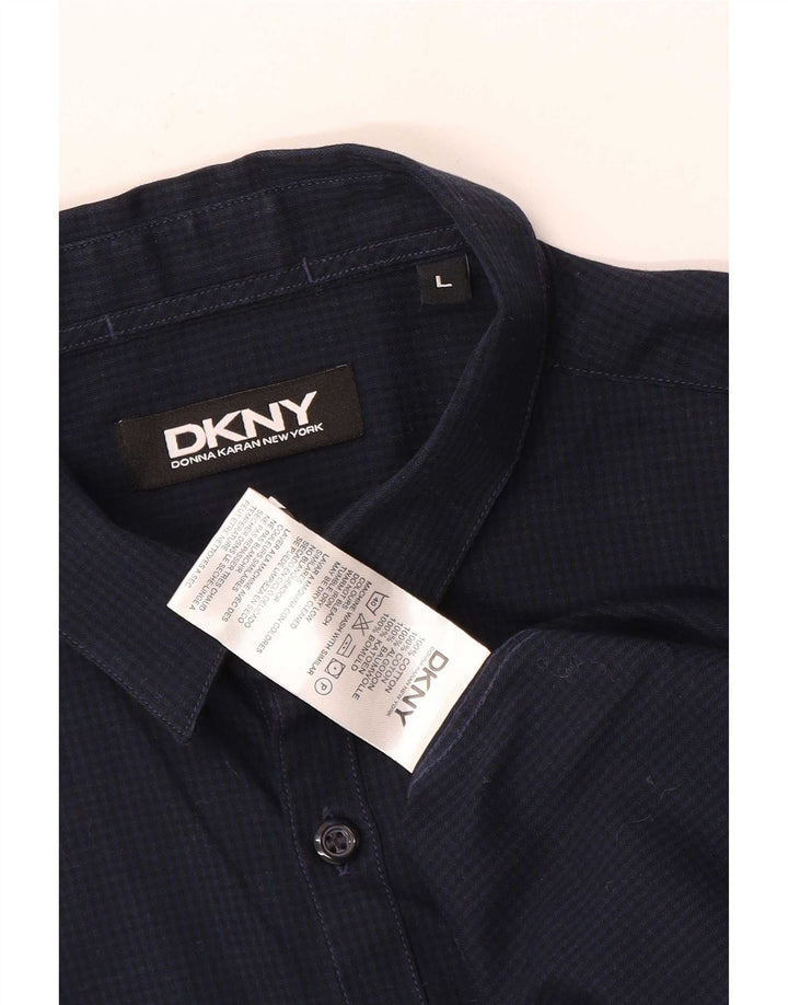 Camicia da uomo Dkny grande in cotone a quadretti blu navy