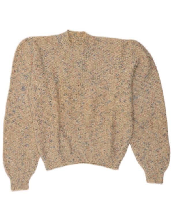 Maglione corto da donna vintage con collo dolcevita UK 14 Beige medio screziato