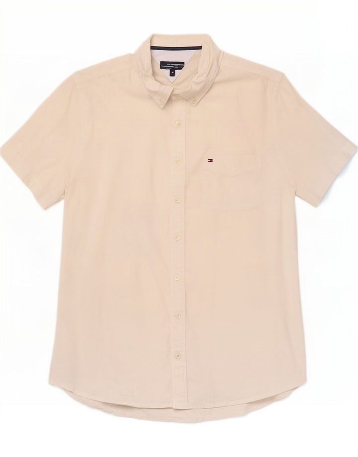Camicia a maniche corte elasticizzata da uomo Tommy Hilfiger piccola in cotone bianco