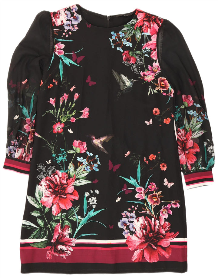 Abito a trapezio da donna a maniche lunghe UK 14 Grande poliestere floreale nero