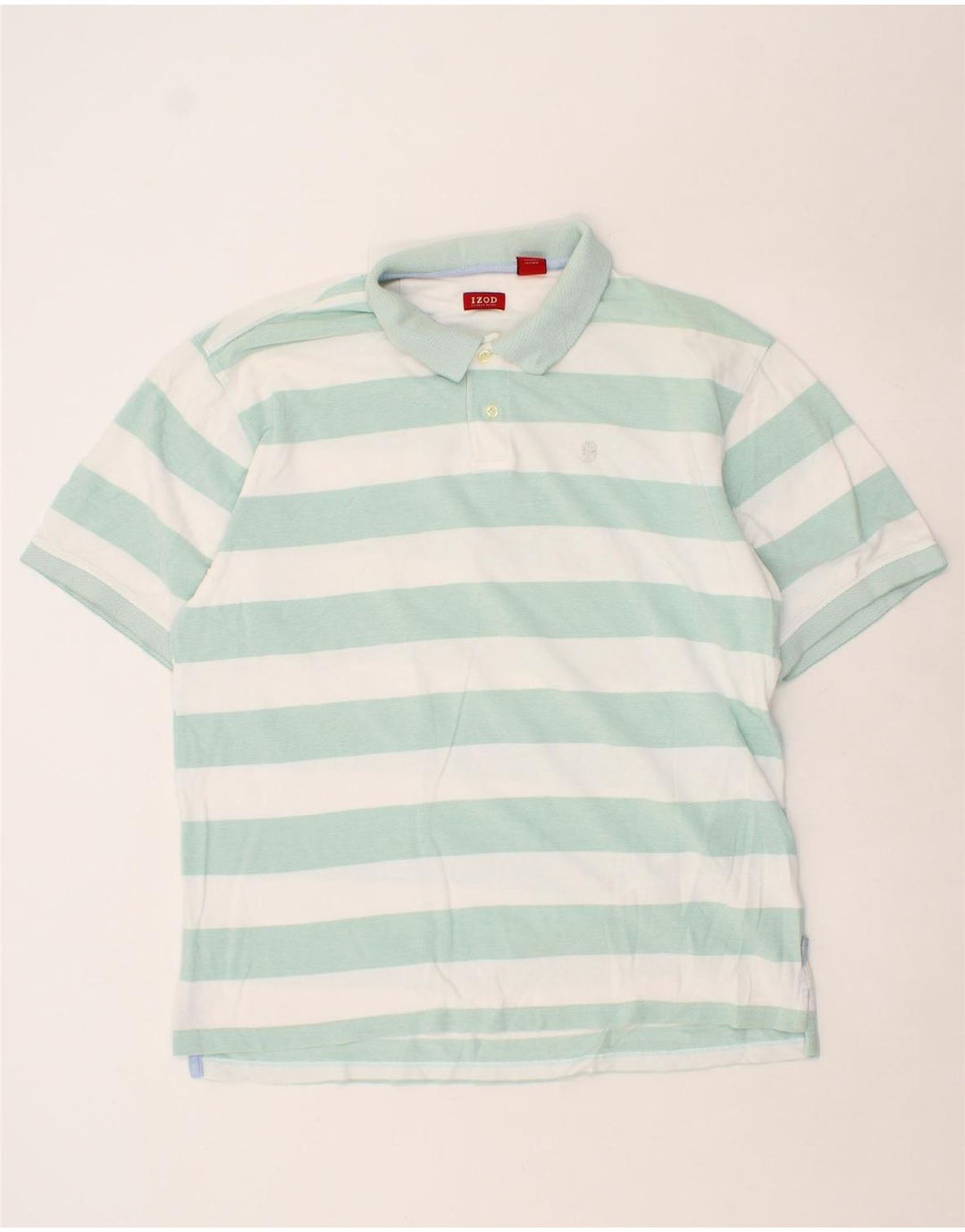 IZOD Mens Polo Shirt 2XL Turquoise Striped Cotton Vintage Izod and Second-Hand Izod from Messina Hembry 