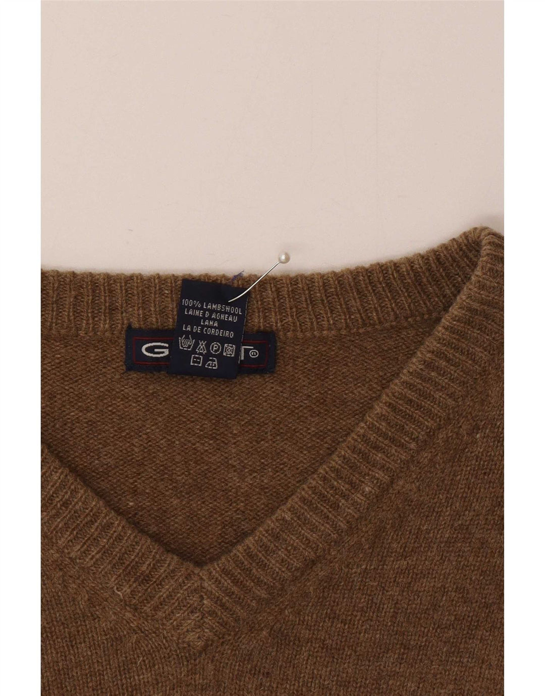 Gant Maglione da uomo con scollo a V in lana d'agnello screziata marrone medio