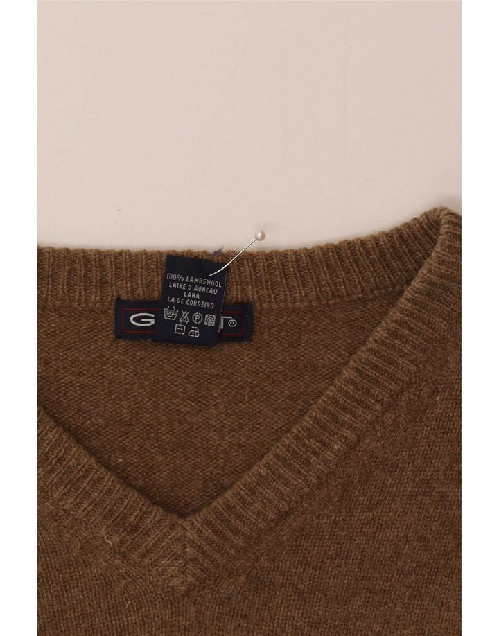 Gant Maglione da uomo con scollo a V in lana d'agnello screziata marrone medio