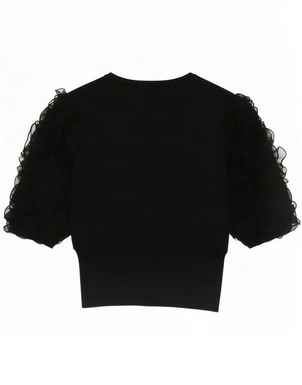 Top Zara da donna con maniche a 3/4, taglia UK 12, viscosa floreale nera media