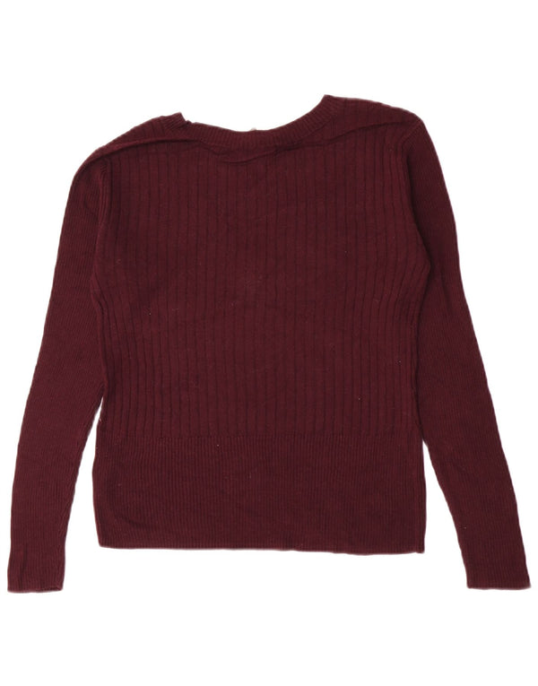 Maglione corto con scollo a V da donna Oasis UK 12 Viscosa bordeaux medio