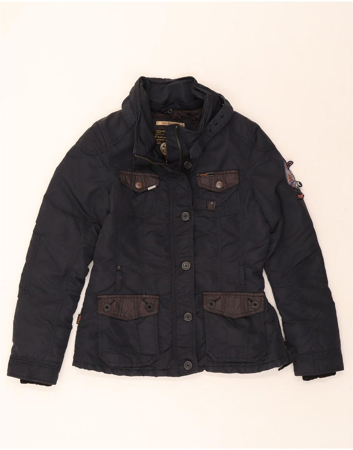 KHUJO Womens Windbreaker Jacket UK 14 Medium Navy Blue Polyester Vintage KHUJO and Second-Hand KHUJO from Messina Hembry 