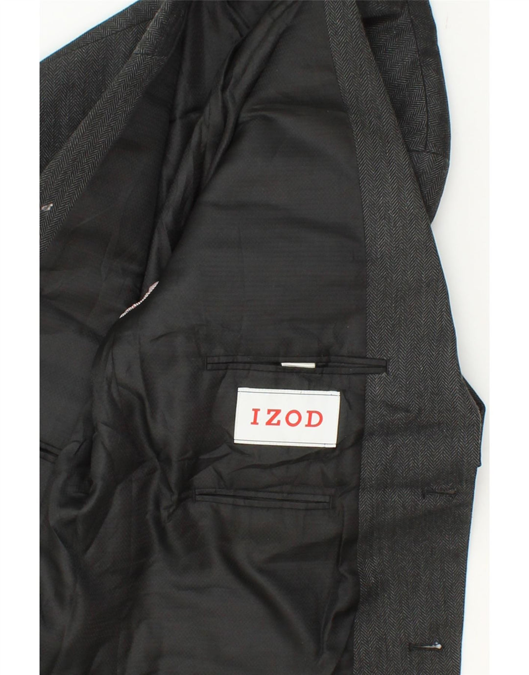IZOD Mens 2 Button Blazer Jacket UK 38 Medium Grey Herringbone Rayon Vintage Izod and Second-Hand Izod from Messina Hembry 