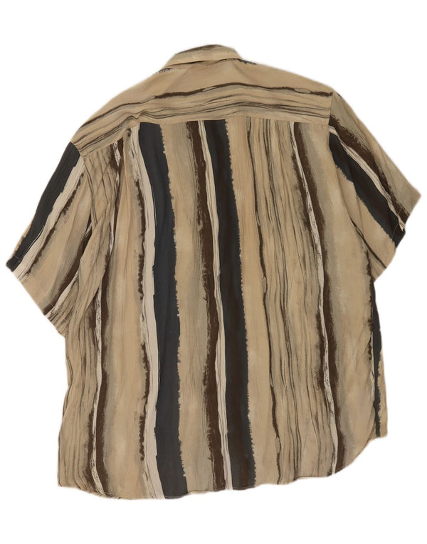 Camicia vintage da uomo a maniche corte in viscosa a righe beige grandi