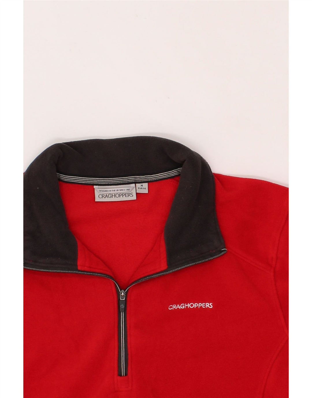 CRAGHOPPERS Mens Zip Neck Fleece Jumper Medium Red Polyester Vintage CRAGHOPPERS and Second-Hand CRAGHOPPERS from Messina Hembry 