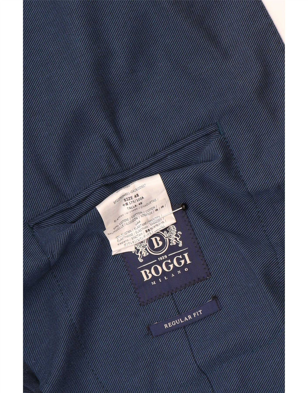 Boggi Giacca blazer da uomo vestibilità regolare a 2 bottoni IT 48 Blu medio Cotone