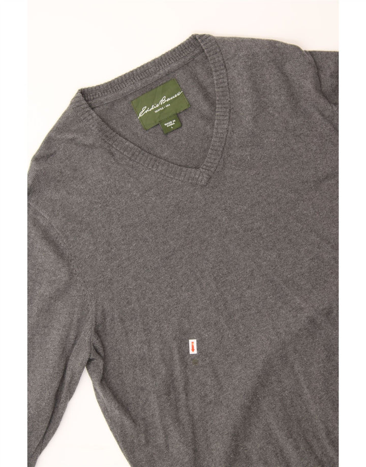 EDDIE BAUER Mens V-Neck Jumper Sweater Large Grey Cotton Vintage Eddie Bauer and Second-Hand Eddie Bauer from Messina Hembry 