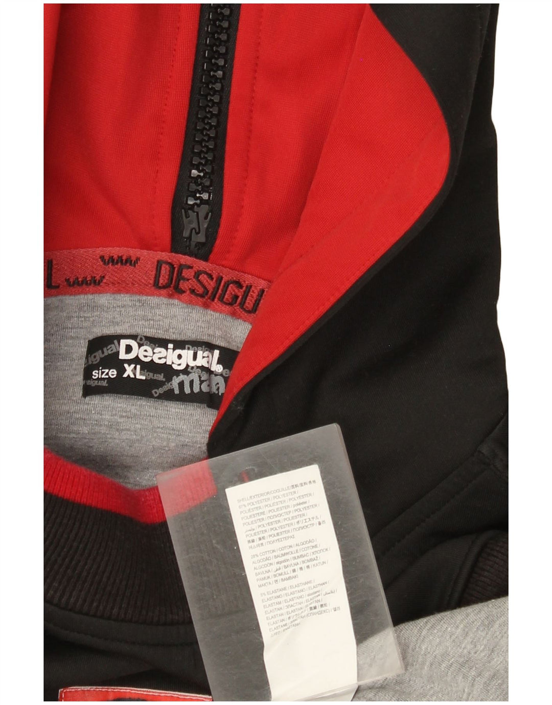 Desigual Mens Graphic Felpa con cappuccio Jumper XL Nero Colourblock Poliestere