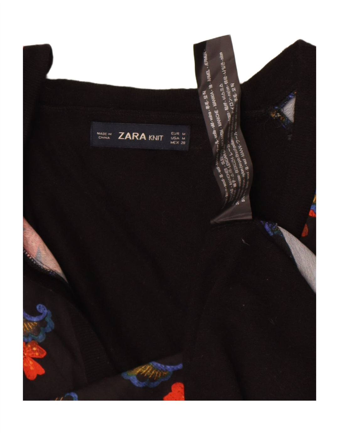 Top Zara da donna a maniche lunghe UK 14 lana floreale nera media