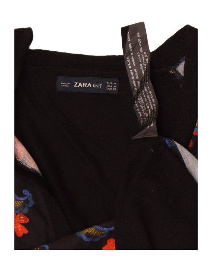 Top Zara da donna a maniche lunghe UK 14 lana floreale nera media