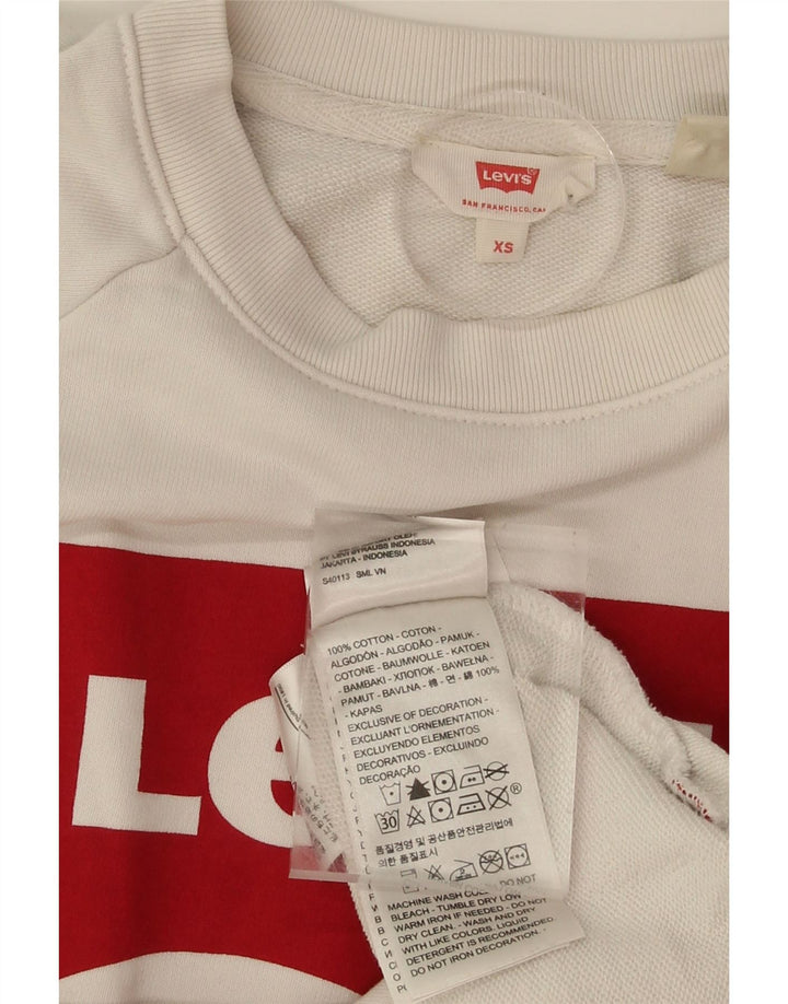 LEVI'S Womens Oversized Graphic Sweatshirt Jumper UK 6 XS White Cotton Vintage Levi's and Second-Hand Levi's from Messina Hembry 
