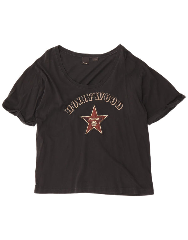 Pinko T-shirt grafica da donna Top UK 14 Medium Black Cotton