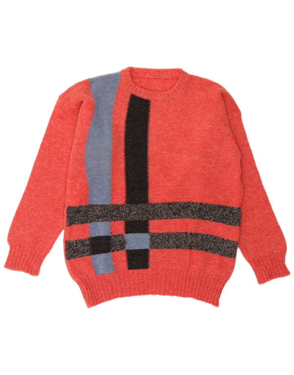 Maglione girocollo da uomo vintage a blocchi di colore rosso grande