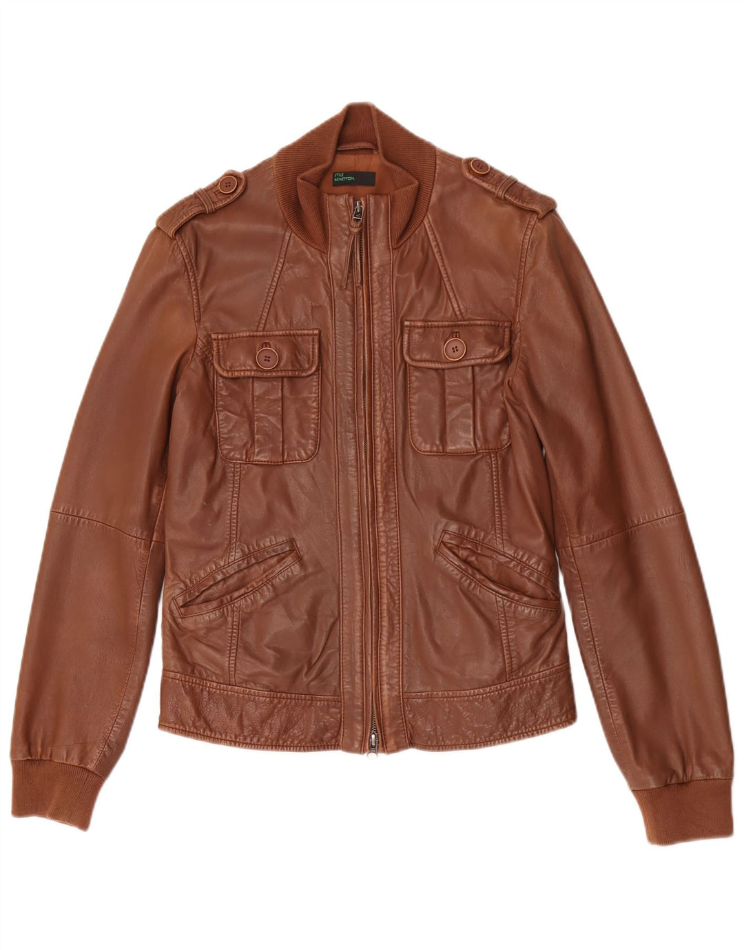 Giubbotto in Pelle Militare Donna BENETTON IT 44 Pelle Marrone Medio