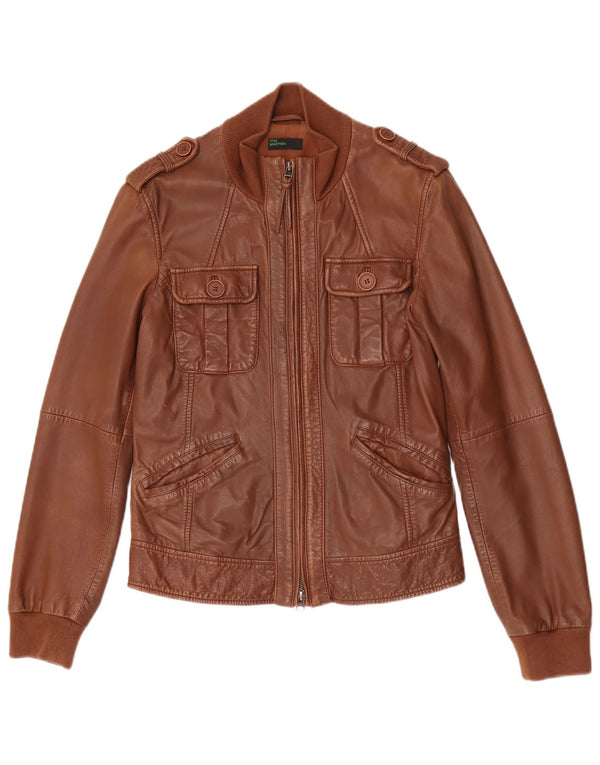 Giubbotto in Pelle Militare Donna BENETTON IT 44 Pelle Marrone Medio