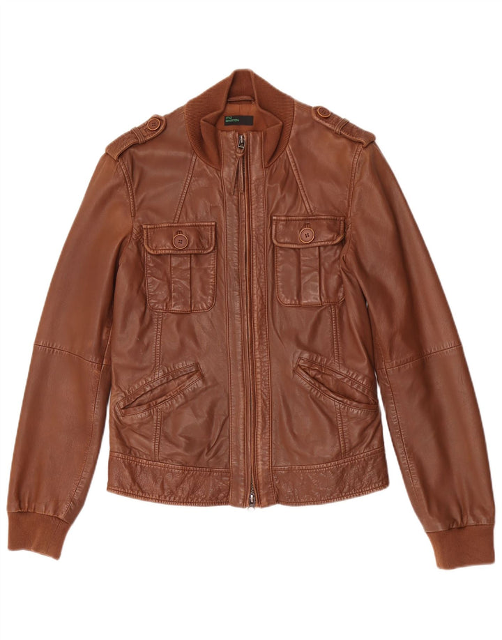 Giubbotto in Pelle Militare Donna BENETTON IT 44 Pelle Marrone Medio