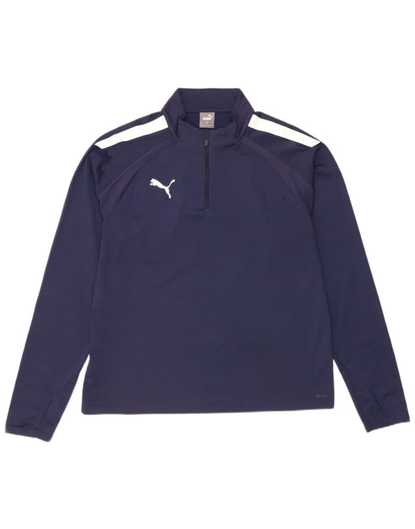 Puma Uomo Zip Neck Pullover Tuta Top XL Blu Navy Colourblock